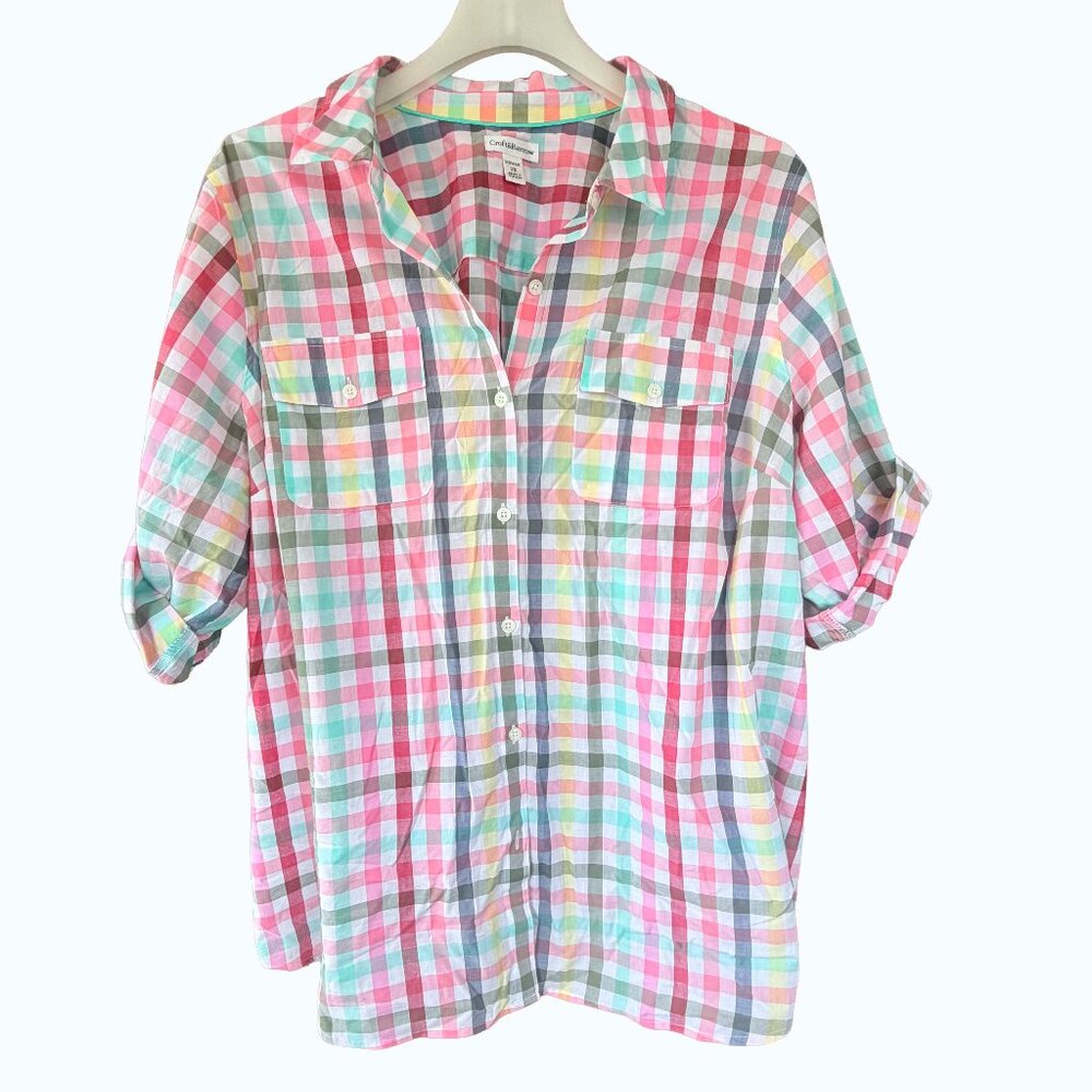 Croft and Barrow Plus Size 2X Pastel Plaid Cotton Button Down Shirt Cottagecore